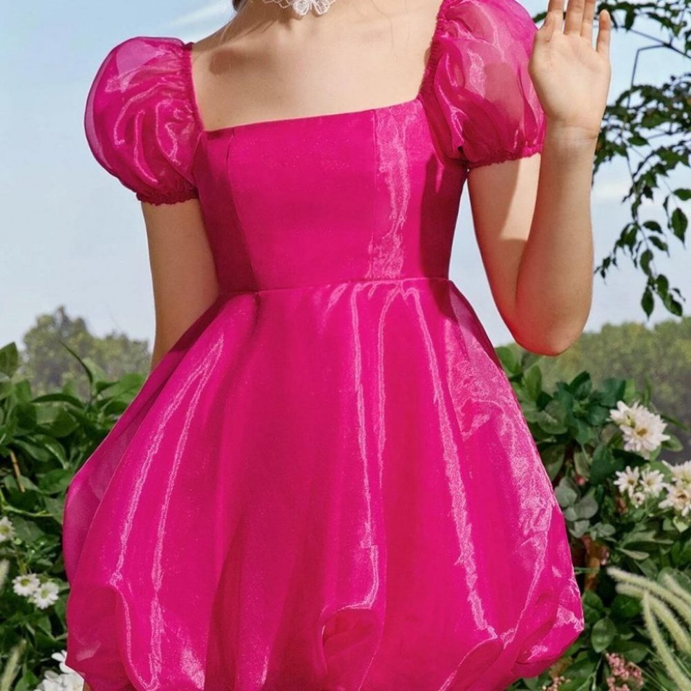 Pink Preppy Womens Wonderland Puff Sleeve Square Neck Dress - Picture 5 of 5